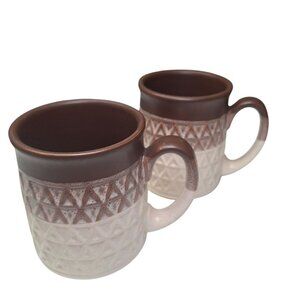 Stoneware Mug Set Vintage Brown Ombre Japan 4 Inch Tall Coffee Tea Bar Triangles